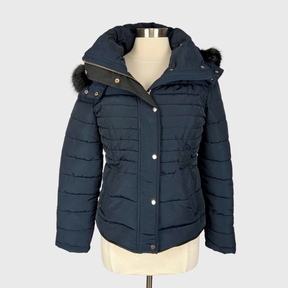 Royal Matrix Womens Hooded Puffer Jacket Navy Blue Removeable Hood size Medium